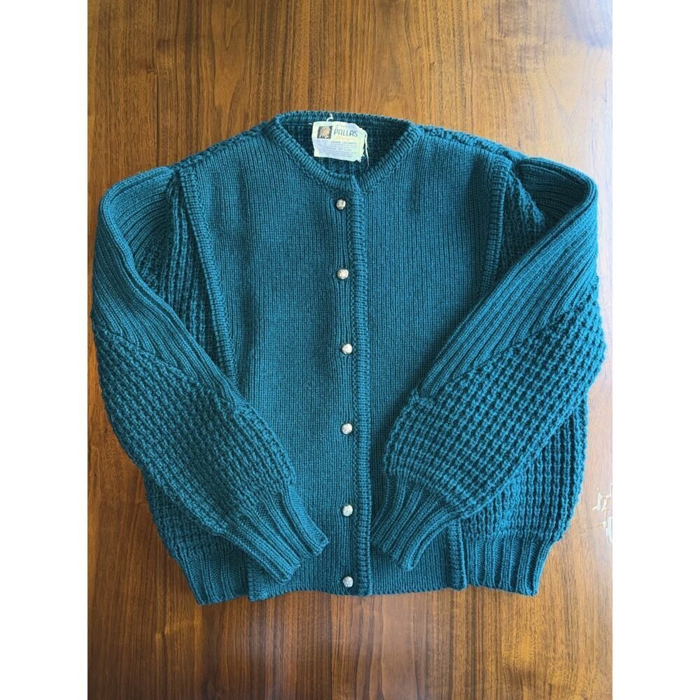 Vintage Pallas Women's Hand Loomed Green Wool Sweater - Size L